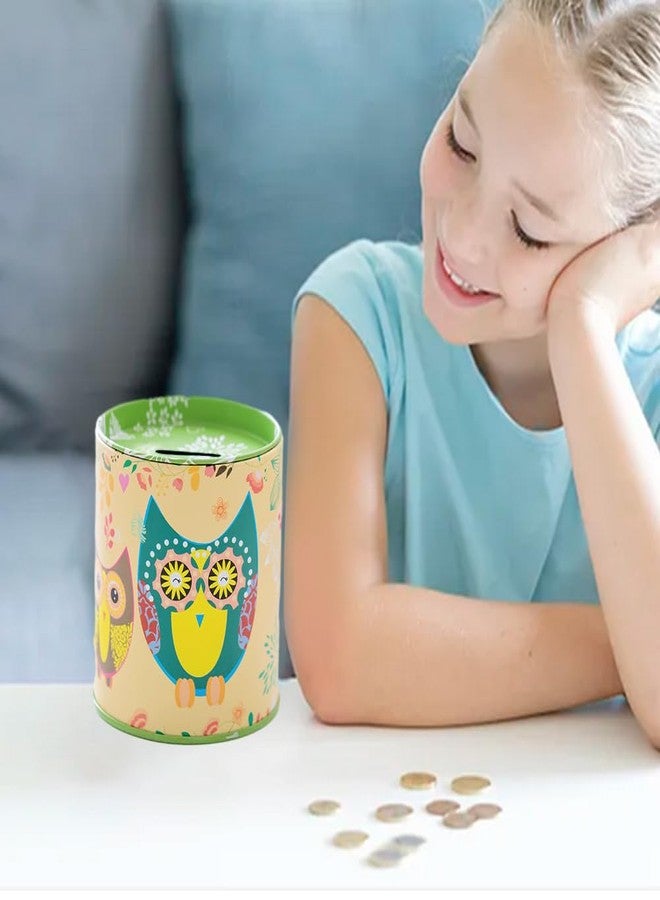 EMVANV Tin Owl Piggy Bank - Reusable Coin Jar, Owl Pattern Birthday Present for Boys & Girls (Yellow) - Image 4