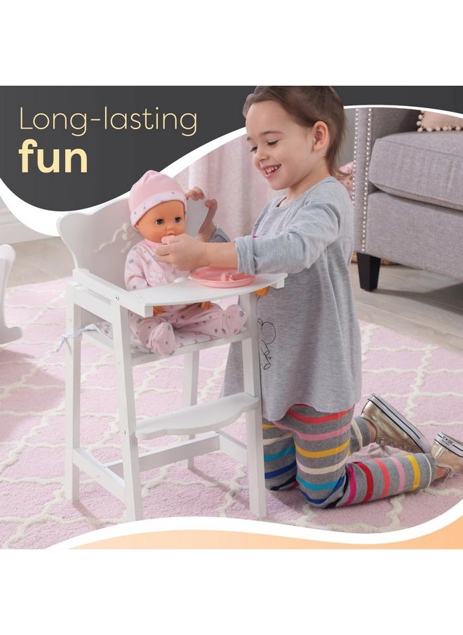 KidKraft KidKraft Tiffany Bow Scalloped-Edge Wooden Lil Doll High Chair with Seat Pad - White, Gift for Ages 3+  - Image 5