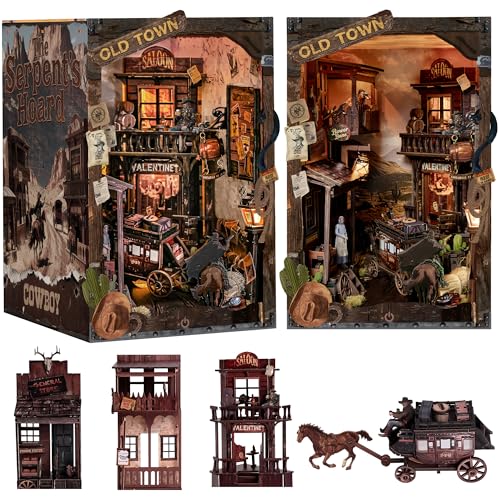 Spilay Book Nook Kit for Adults Miniature Dollhouse Kit with LED Light 3D Wooden Puzzle Book Nook Kit Creative Bookshelf Decoration Unique Gift and Book LoversSundown Crossing - Image 1