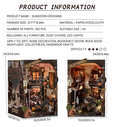 Spilay Book Nook Kit for Adults Miniature Dollhouse Kit with LED Light 3D Wooden Puzzle Book Nook Kit Creative Bookshelf Decoration Unique Gift and Book LoversSundown Crossing - Image 5