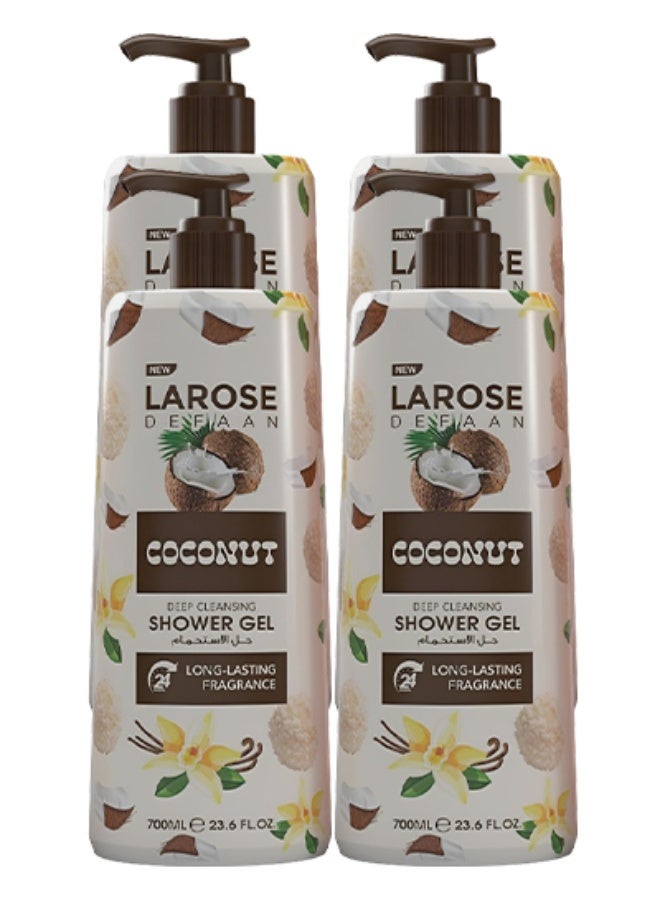 لا روز 4 قطع جل استحمام جوز الهند للتنظيف العميق برائحة تدوم طويلاً 700 مل - Image 1