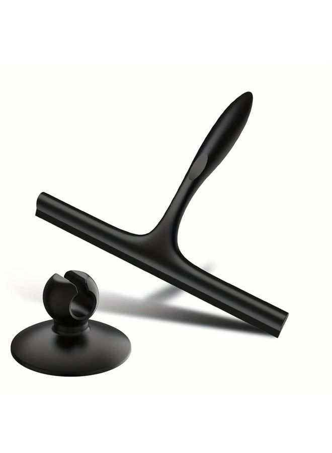 Black Silicone Squeegee with Suction Hook 2 in 1 Set for Bathroom - Image 1