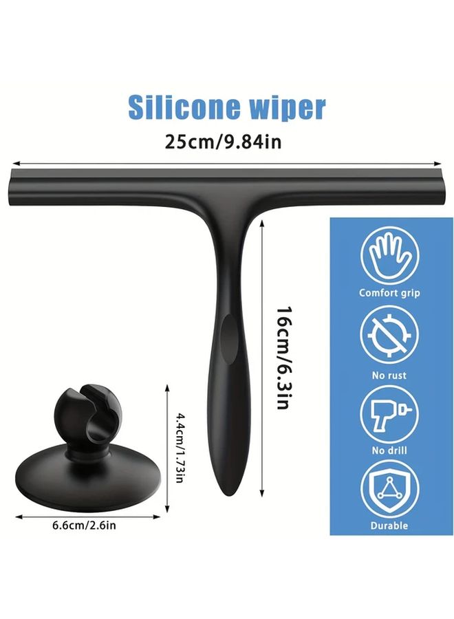 Black Silicone Squeegee with Suction Hook 2 in 1 Set for Bathroom - Image 3