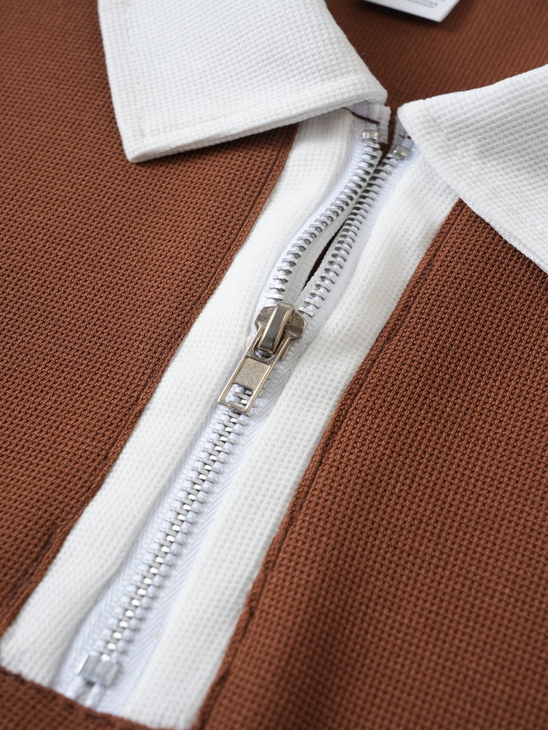 Men's Summer Two-Tone Short Sleeve Sport Casual Half-Zip Polo Shirt - Image 2
