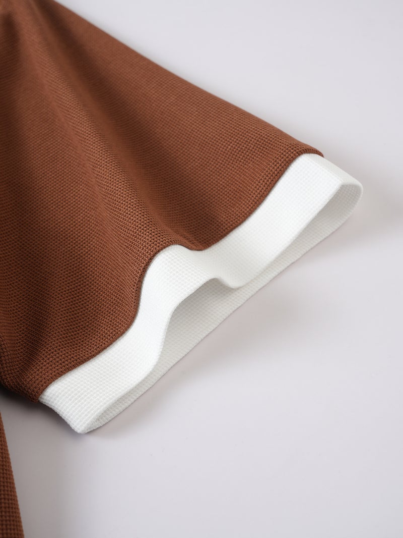 Men's Summer Two-Tone Short Sleeve Sport Casual Half-Zip Polo Shirt - Image 3