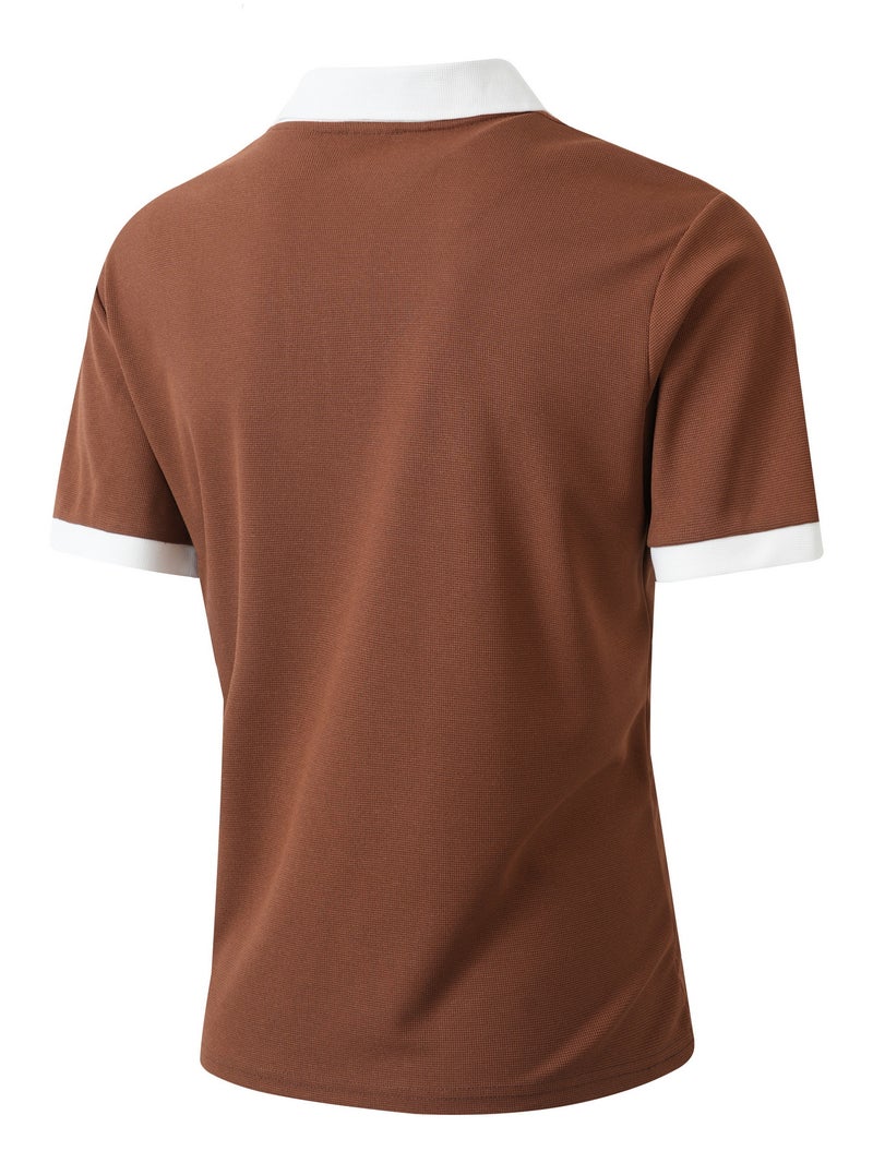Men's Summer Two-Tone Short Sleeve Sport Casual Half-Zip Polo Shirt - Image 1