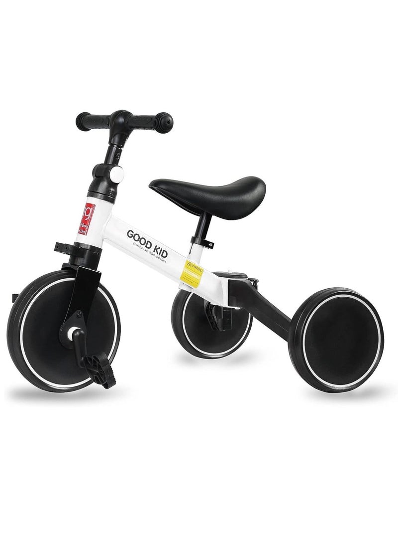 DIGI CORE 4 in 1 Kids Balance Bike Kids Tricycles For 1-4 Years, Toddlers Trike With Adjustable Seat Indoor Outdoor Ride-On Toy For Boys & Girls Perfect Kids First Birthday Gifts Toddler Bike White - Image 1