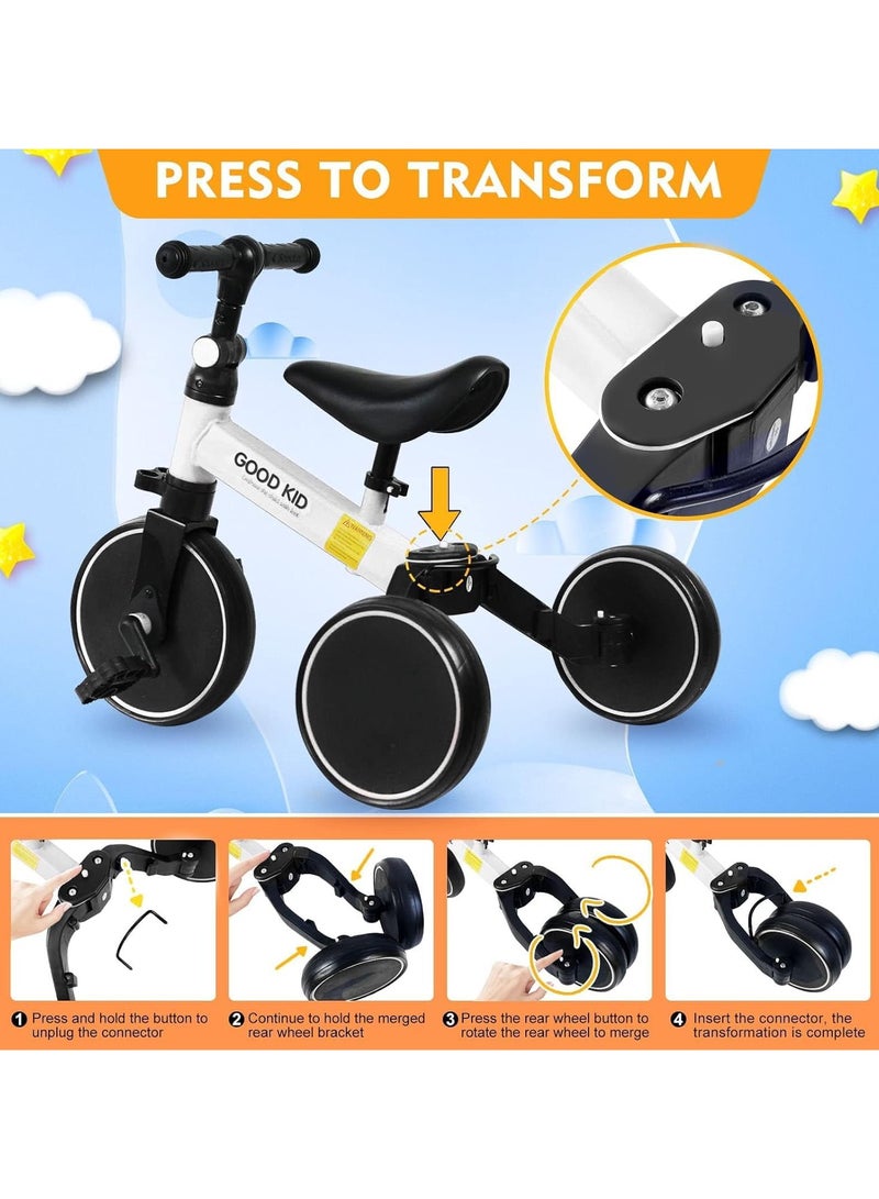 DIGI CORE 4 in 1 Kids Balance Bike Kids Tricycles For 1-4 Years, Toddlers Trike With Adjustable Seat Indoor Outdoor Ride-On Toy For Boys & Girls Perfect Kids First Birthday Gifts Toddler Bike White - Image 5