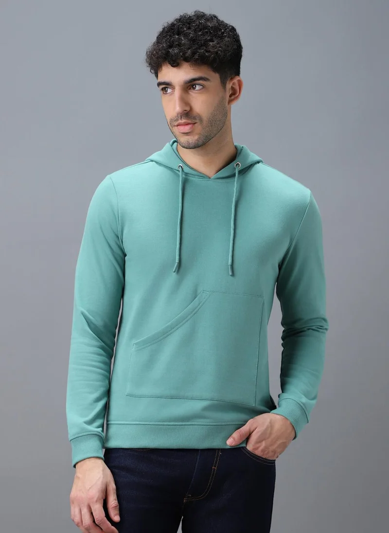 Urbano Fashion Men's Green Cotton Solid Hooded Neck Sweatshirt