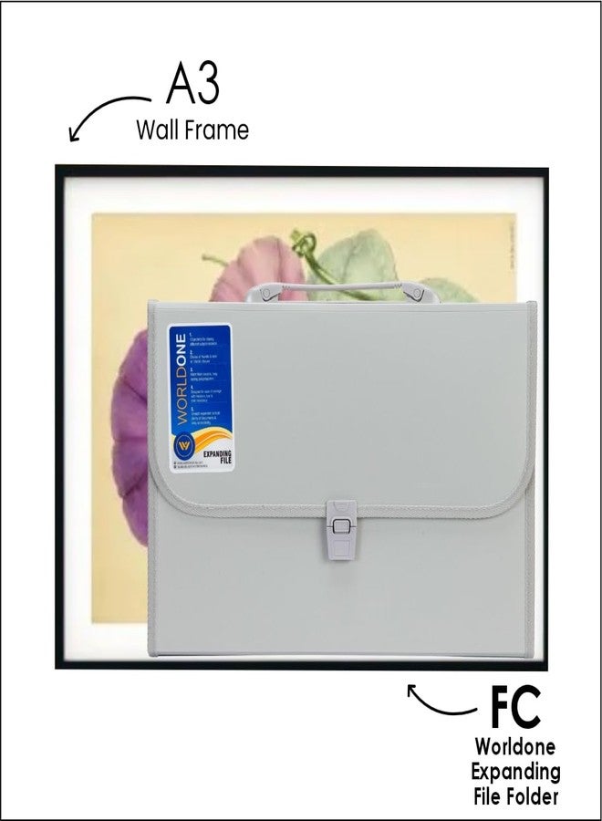 Worldone Expanding File Folder with Handle & Lock 13 Indexed Pocket for Documents Sorting Durable Long-Lasting PP 0.7 mm Outer Cover Sheet 0.2 mm Inner Partition Sheets, FC Size, Set of 1, Grey - Image 4