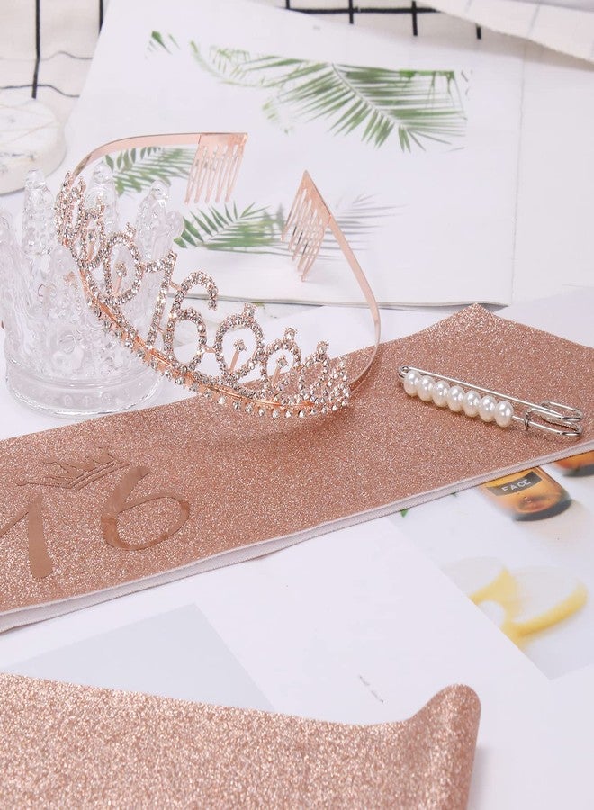 CIEHER 16th Birthday Crown & Sweet 16 Sash & Pearl Pin Set, Birthday Tiara and Crown for Girls, Birthday Girl Sash, Sweet 16 Birthday Decorations for Girls, Sweet Sixteen Gifts - Image 5