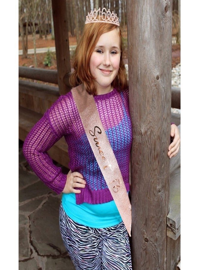 CIEHER 16th Birthday Crown & Sweet 16 Sash & Pearl Pin Set, Birthday Tiara and Crown for Girls, Birthday Girl Sash, Sweet 16 Birthday Decorations for Girls, Sweet Sixteen Gifts - Image 2