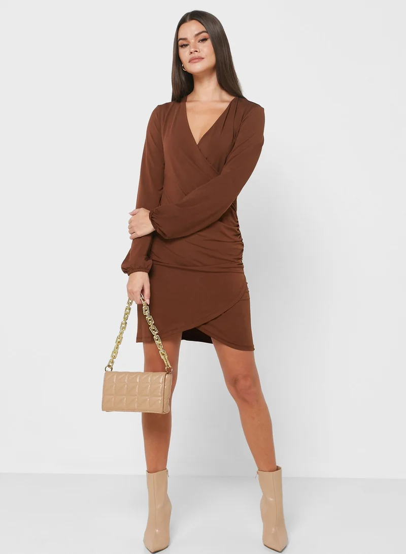 VERO MODA Ruched Brown Dress