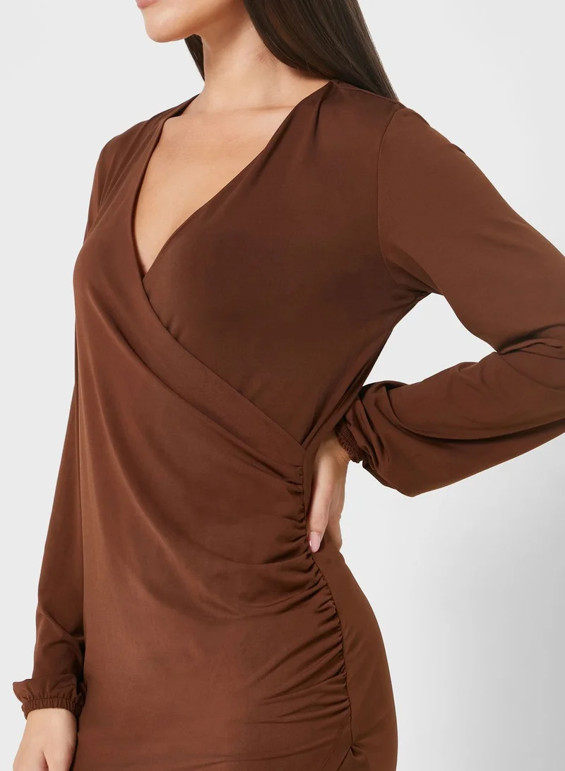VERO MODA Ruched Brown Dress
