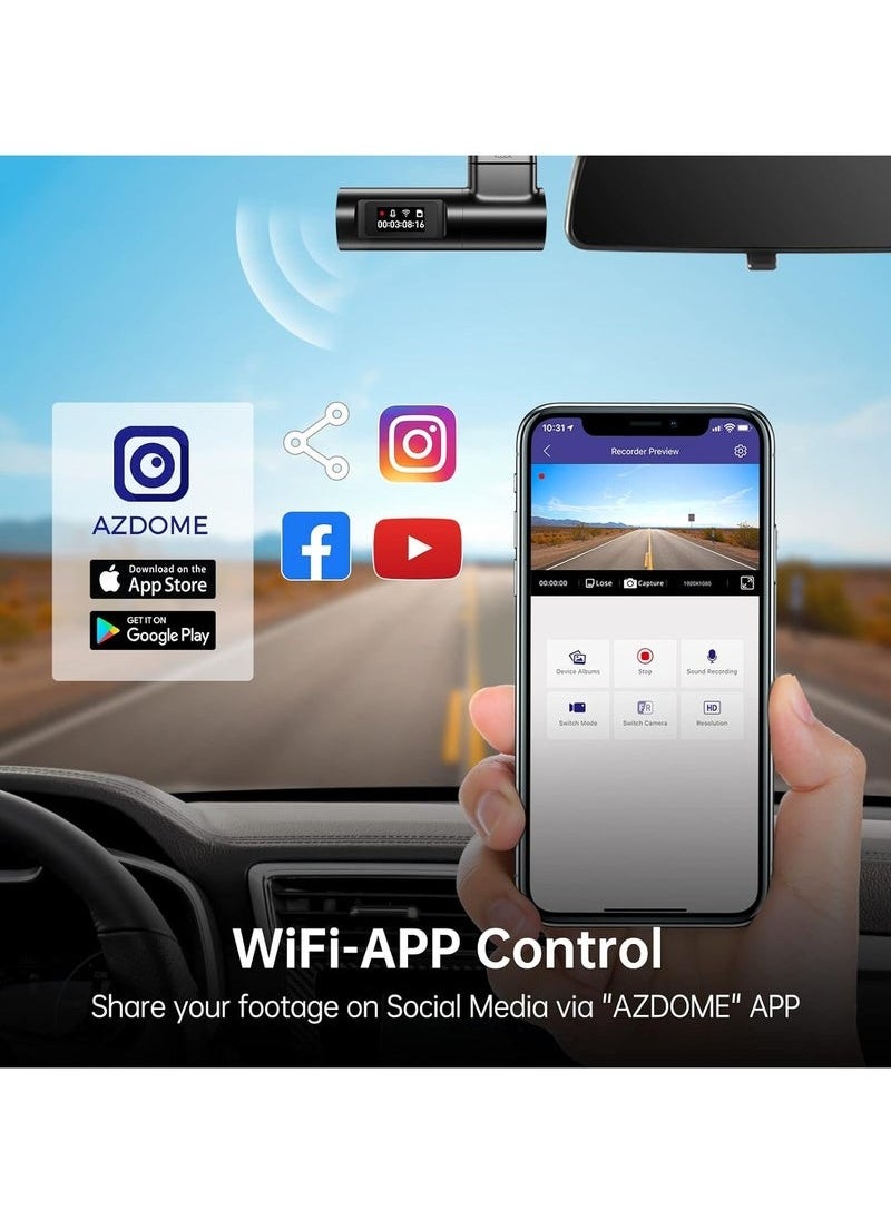 AZDOME Dash Cam, Built In WiFi & Loop Recording M330 Dashcams for Cars, Car Camera With FHD 1080P, G-Sensor, Parking Monitor  - Image 2