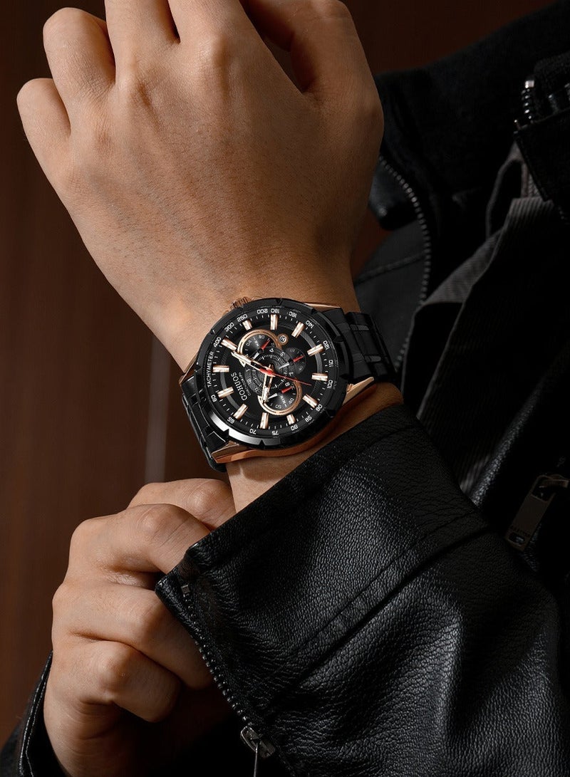 GOHUOS Men's Watch, Wrist Watch Men Waterproof Chronograph Military Army Analog Stainless Steel Male Clock Man Sport Watches - 48mm - Black - Image 2