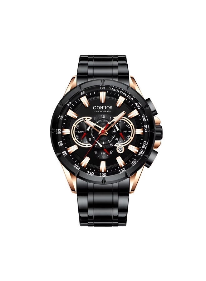 GOHUOS Men's Watch, Wrist Watch Men Waterproof Chronograph Military Army Analog Stainless Steel Male Clock Man Sport Watches - 48mm - Black - Image 4