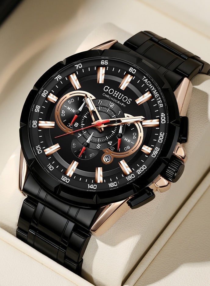 GOHUOS Men's Watch, Wrist Watch Men Waterproof Chronograph Military Army Analog Stainless Steel Male Clock Man Sport Watches - 48mm - Black - Image 1