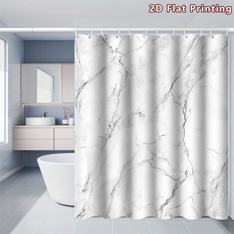 ستارة دش حديثة من الرخام الأبيض، مقاس 31.5 × 70.87 بوصة مع خطافات - Image 4