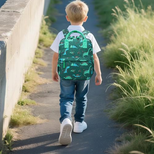 KingCheer Cute Preschool Backpack Toddler School Book Bag for Girls Boys Kids Kindergarten Nursery Travel Bag with Chest Strap15inch Green Dinosaur - Image 3