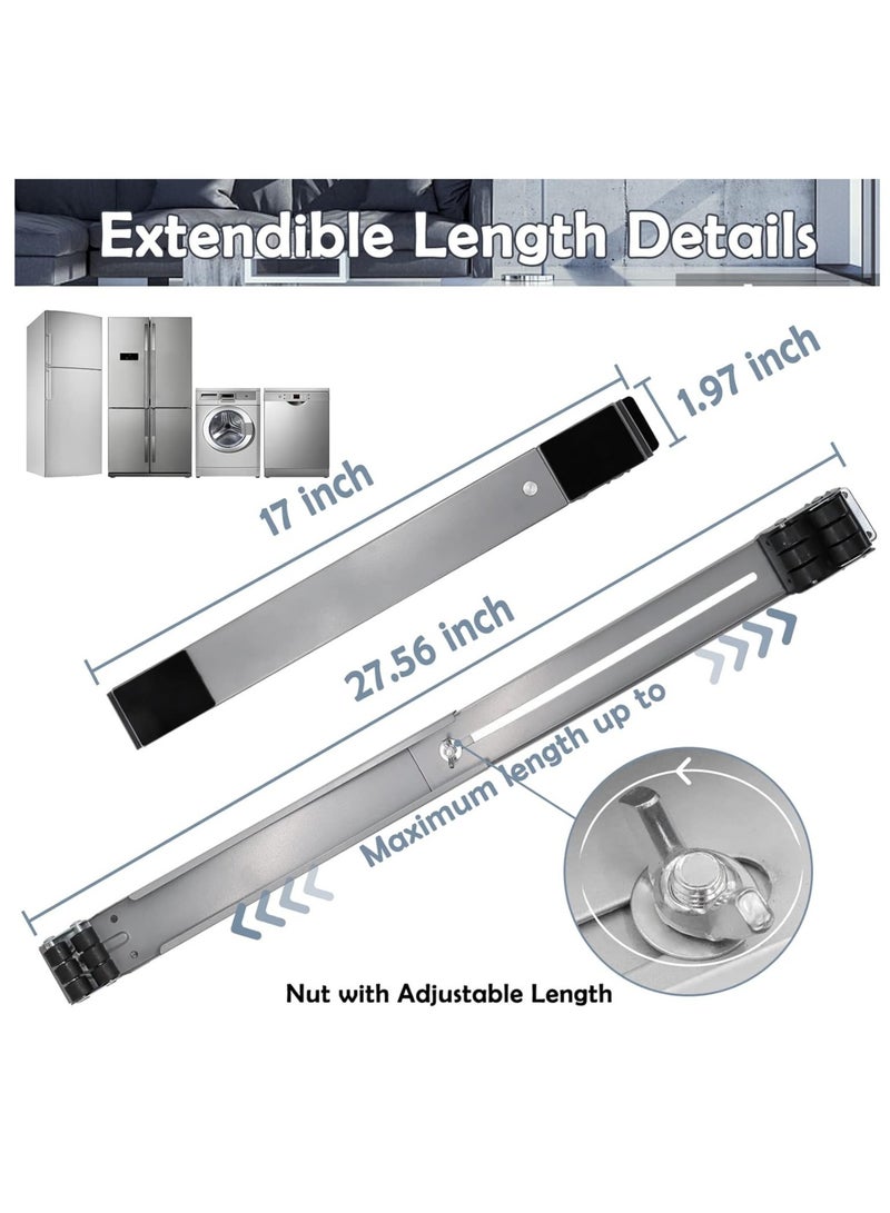 NEW Universal Extendable Furniture Appliance Rollers (4 Pack) – Heavy-Duty Mover Tools with 24 Rollers  Brakes, Strong Base for Washing Machines, Refrigerators, Dryers, Grey - Image 3