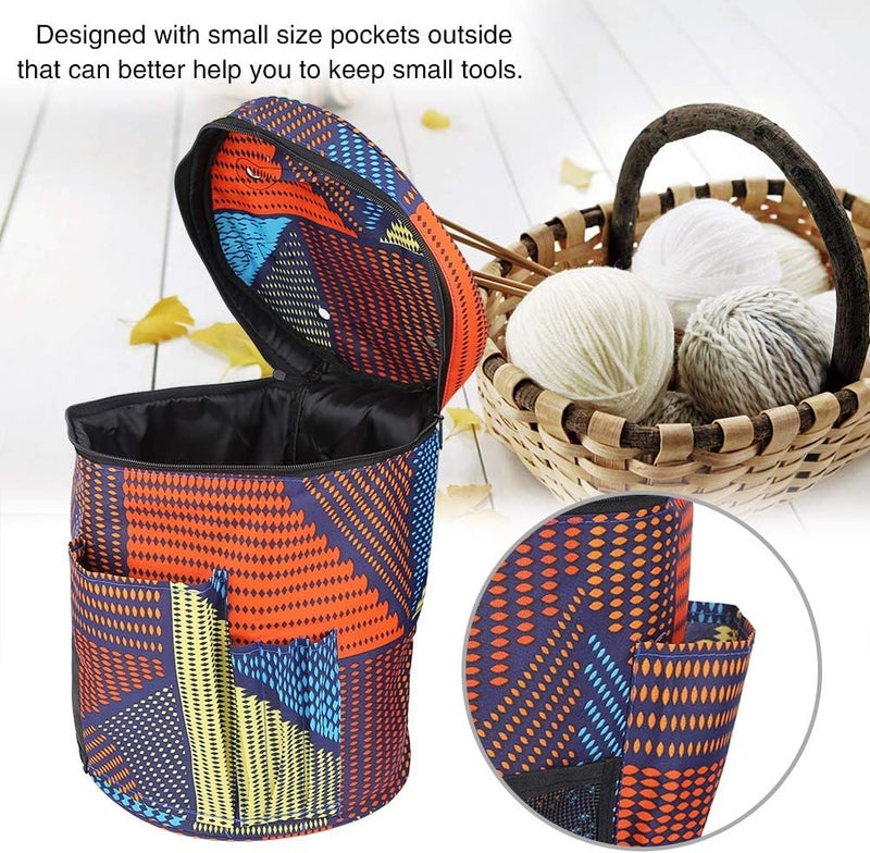klarako Knitting Bag for Yarn Storage, Anti-Static Oxford Cloth Portable Knitted Round Storage Yarn Box Pocket for Accessories and Slits on Top to Protect Yarn and Prevent Pestering - Image 4