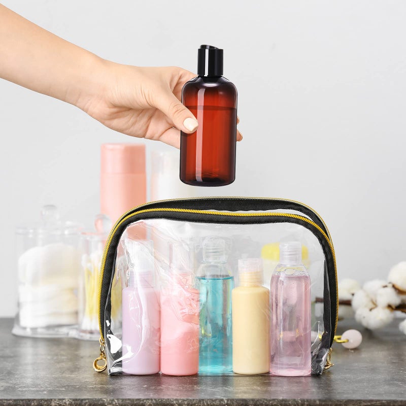 Zubebe 36 Pcs Plastic Travel Bottles with Disc Top Flip Cap Empty Refillable Squeeze Travel Containers for Shampoo Lotions Cream Toiletries Liquid Body Soap (Brown, 8 oz) - Image 3