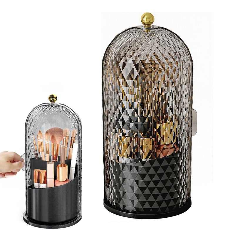 M'AYCREATE ® Makeup Brush Holder with Lid, 360 Rotating Makeup Brush Organiser Case, Clear Dustproof Skincare Cosmetic Tools Storage Organizer for Vanity Desktop Bathroom Countertop - Black - Image 1