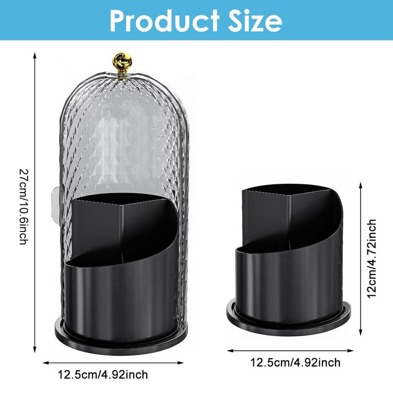 M'AYCREATE ® Makeup Brush Holder with Lid, 360 Rotating Makeup Brush Organiser Case, Clear Dustproof Skincare Cosmetic Tools Storage Organizer for Vanity Desktop Bathroom Countertop - Black - Image 2