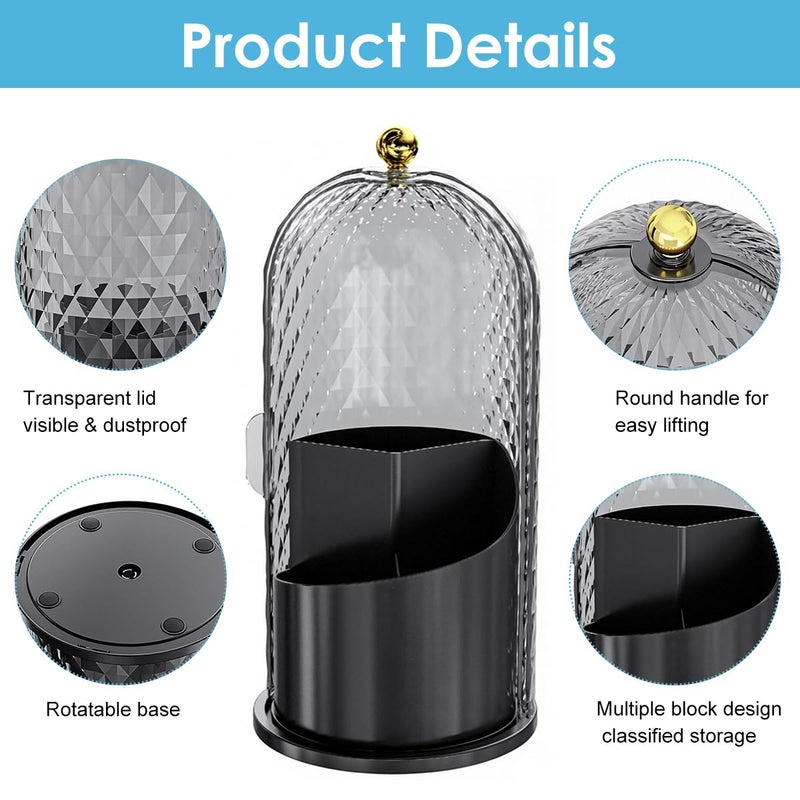 M'AYCREATE ® Makeup Brush Holder with Lid, 360 Rotating Makeup Brush Organiser Case, Clear Dustproof Skincare Cosmetic Tools Storage Organizer for Vanity Desktop Bathroom Countertop - Black - Image 3