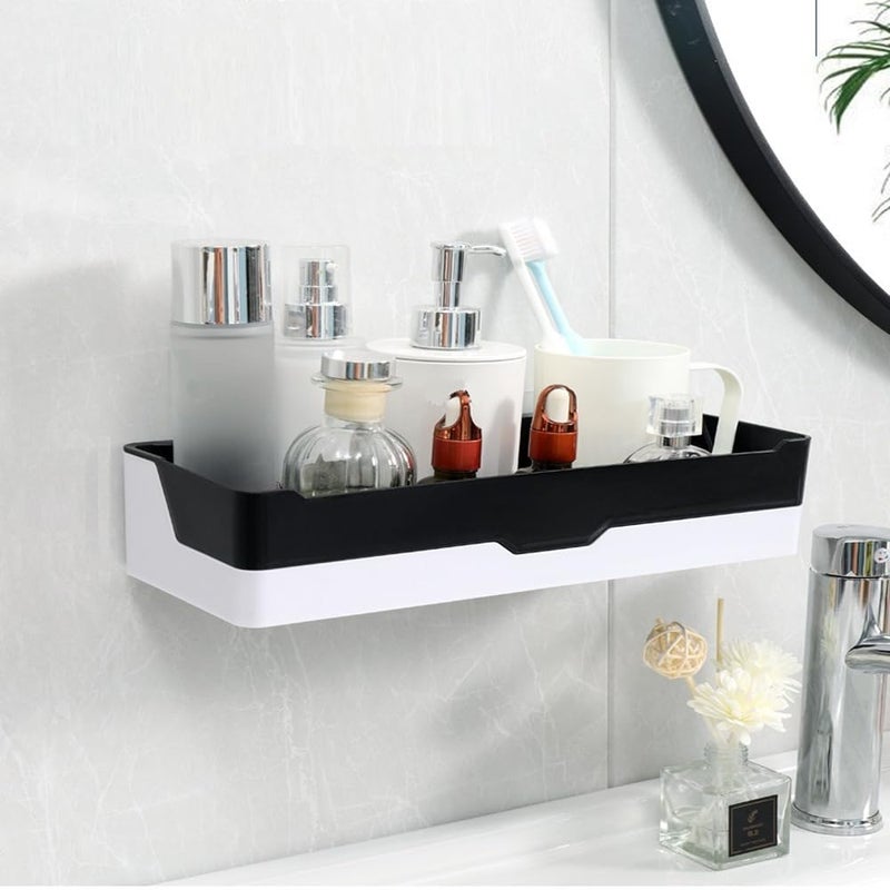 ZURATO Self Adhesive Kitchen and Bathroom Shelves Wall Organizer Plastic Storage Shelf Fashion Simple Style Shower Organizer Rack Storage Holder - Pack of 2 - Image 1