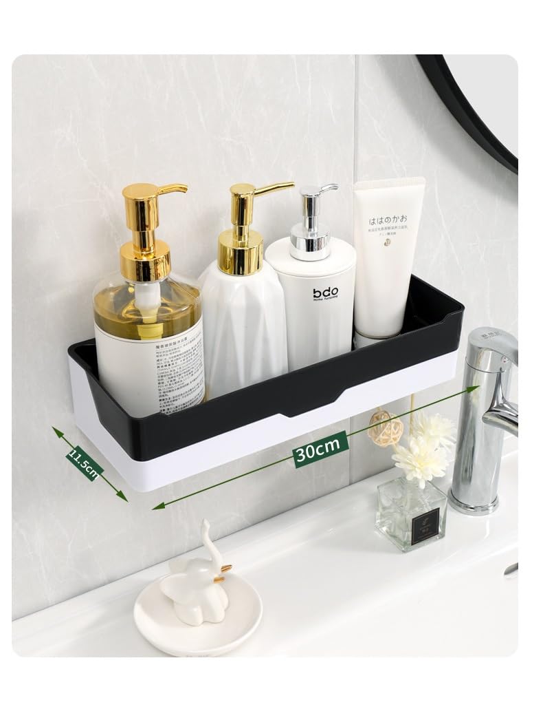 ZURATO Self Adhesive Kitchen and Bathroom Shelves Wall Organizer Plastic Storage Shelf Fashion Simple Style Shower Organizer Rack Storage Holder - Pack of 2 - Image 5