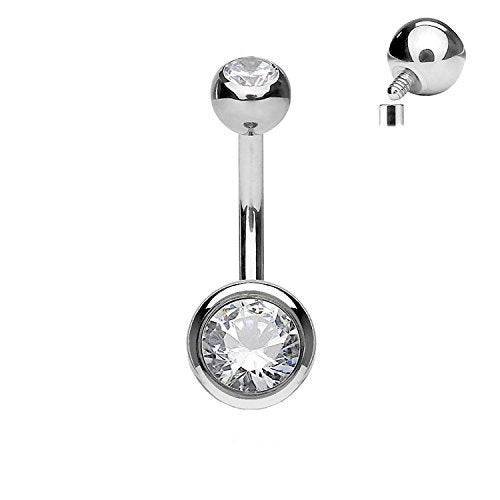 FIFTH CUE 14GA Solid G23 Implant Grade Titanium Internally Threaded Double Jeweled Belly Ring (EXTRA PETITE - 5/16" (8mm) | 4 & 6mm Balls) - Image 3