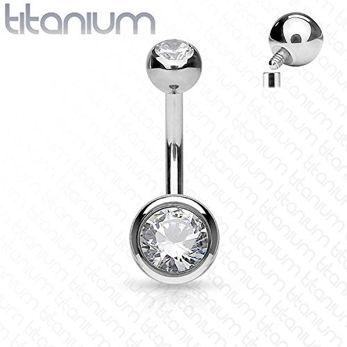 FIFTH CUE 14GA Solid G23 Implant Grade Titanium Internally Threaded Double Jeweled Belly Ring (EXTRA PETITE - 5/16" (8mm) | 4 & 6mm Balls) - Image 4