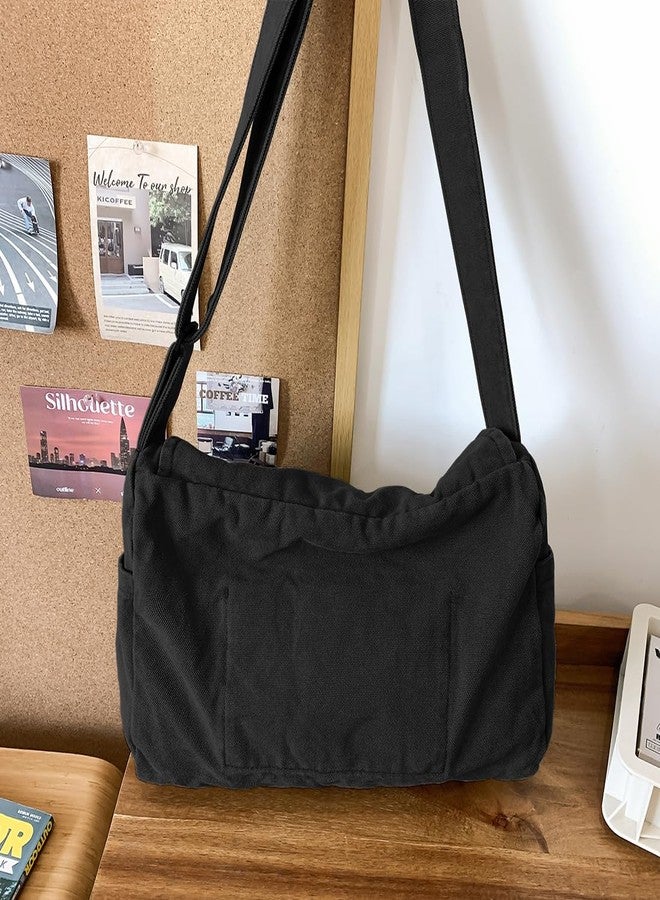 Collsants Messenger Bag for Women Men Satchel Bag Canvas Crossbody Shoulder Bag Casual Sling Bag, Blue, 15.0 inches x 9.1 inches x 6.2 inches - Image 3