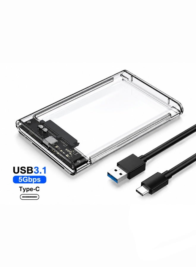 2.5-inch External USB 3.1 to Type-C Transparent Hard Drive Enclosure for HDDs and SSDs with USB Cable and LED Indicator - Image 1