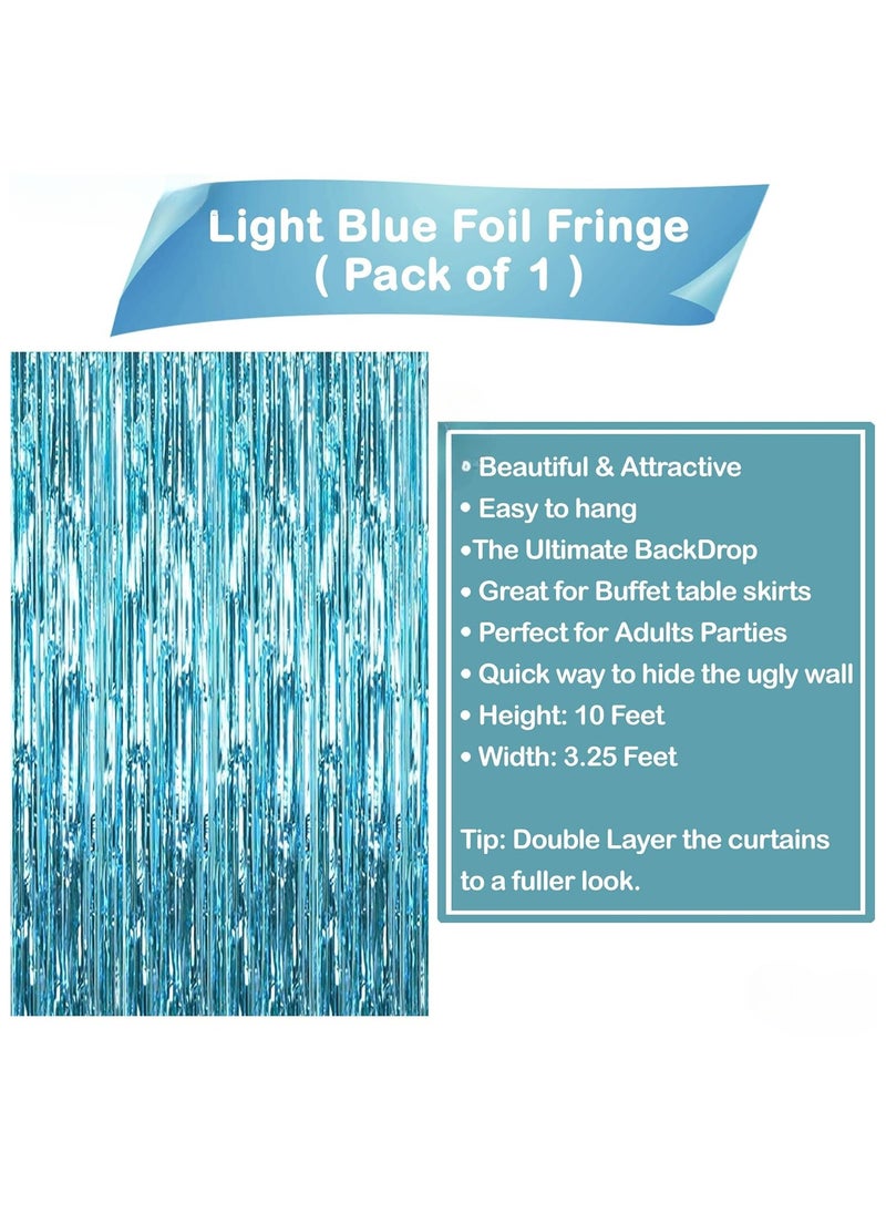KATCHON Light Blue Fringe Curtain Pack of 1 | Metallic Light Blue Foil Fringe Streamers for Birthday Party Decorations | Light Blue Fringe For Eid Decoration  - Image 3