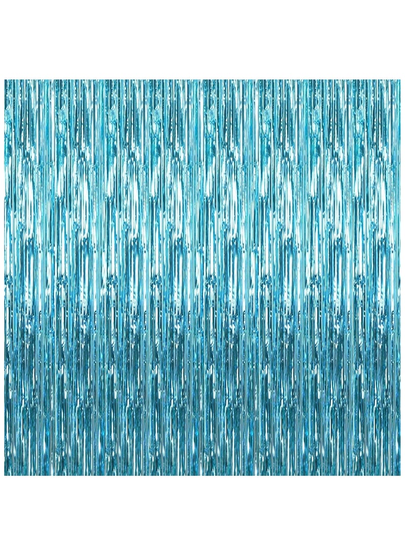 KATCHON Light Blue Fringe Curtain Pack of 1 | Metallic Light Blue Foil Fringe Streamers for Birthday Party Decorations | Light Blue Fringe For Eid Decoration  - Image 1