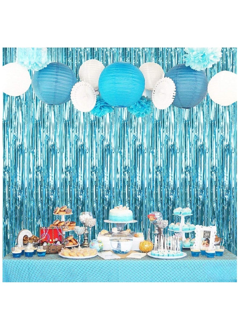 KATCHON Light Blue Fringe Curtain Pack of 1 | Metallic Light Blue Foil Fringe Streamers for Birthday Party Decorations | Light Blue Fringe For Eid Decoration  - Image 4