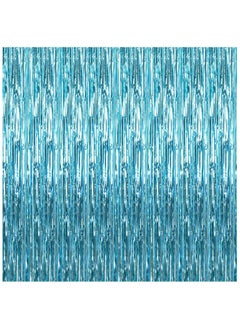 KATCHON Light Blue Fringe Curtain Pack of 1 | Metallic Light Blue Foil Fringe Streamers for Birthday Party Decorations | Light Blue Fringe For Eid Decoration  - Image 1