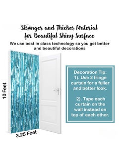 KATCHON Light Blue Fringe Curtain Pack of 1 | Metallic Light Blue Foil Fringe Streamers for Birthday Party Decorations | Light Blue Fringe For Eid Decoration  - Image 2