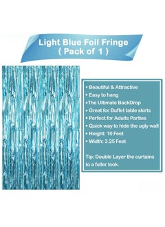 KATCHON Light Blue Fringe Curtain Pack of 1 | Metallic Light Blue Foil Fringe Streamers for Birthday Party Decorations | Light Blue Fringe For Eid Decoration  - Image 3