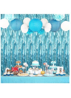 KATCHON Light Blue Fringe Curtain Pack of 1 | Metallic Light Blue Foil Fringe Streamers for Birthday Party Decorations | Light Blue Fringe For Eid Decoration  - Image 4