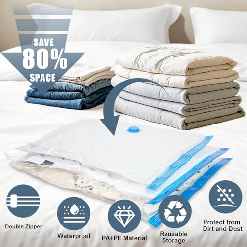 Besslly 10 Jumbo Vacuum Storage Bags, Vacuum Seal Bags for Clothing Space Saver Compression Storage Bag with Hand Pump Extra Large for Clothing Travel Comforters Blankets Pillow Bedding Duvets Clothes - Image 2