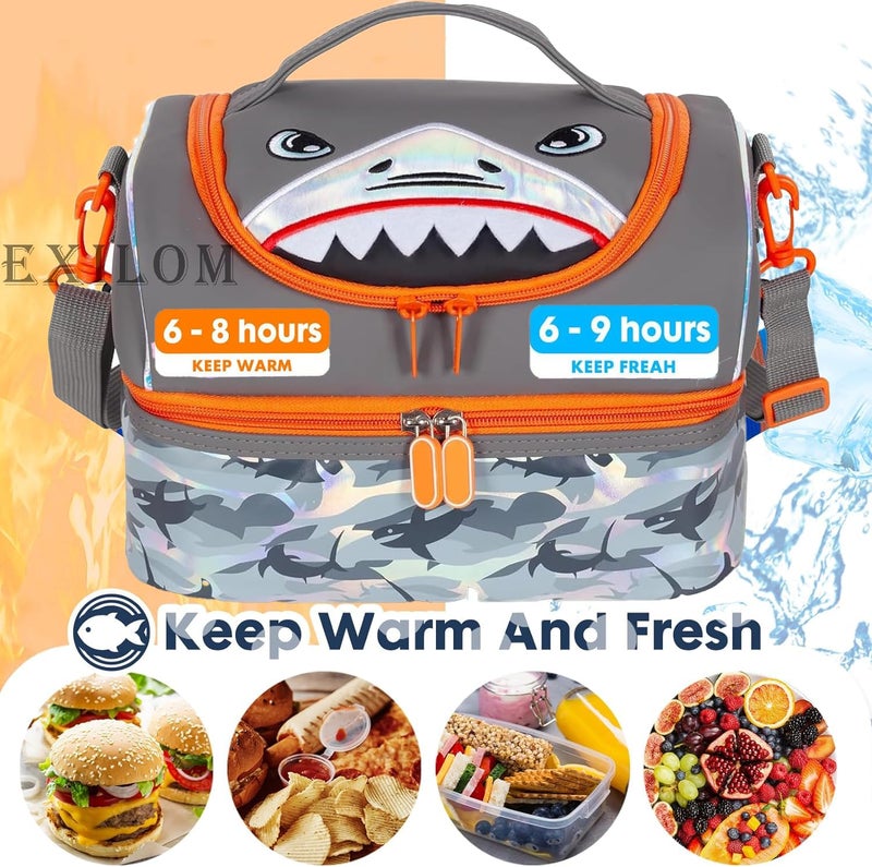 EXILOM حقيبة غداء للأطفال، حقيبة غداء للفتيات والفتيان، حقيبة غداء عازلة حرارياً، حقيبة للتوائم والمراهقين، حقيبة سفر مدرسية، حاملة زجاجة ماء وعلبة غداء بحزام قابل للتعديل - Image 2