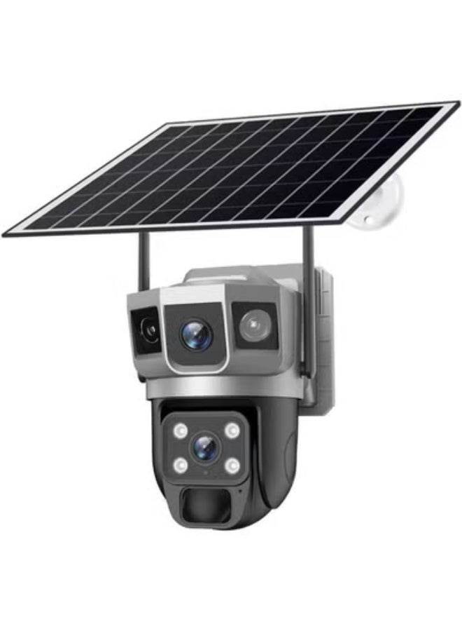 JAJEEK 6MP Triple-Lens Solar Powered WiFi PTZ Security Camera with 360° Pan, AI Motion Tracking, Night Vision, Two-Way Audio, Weatherproof Design & Solar Panel for Continuous Outdoor Surveillance - Image 1