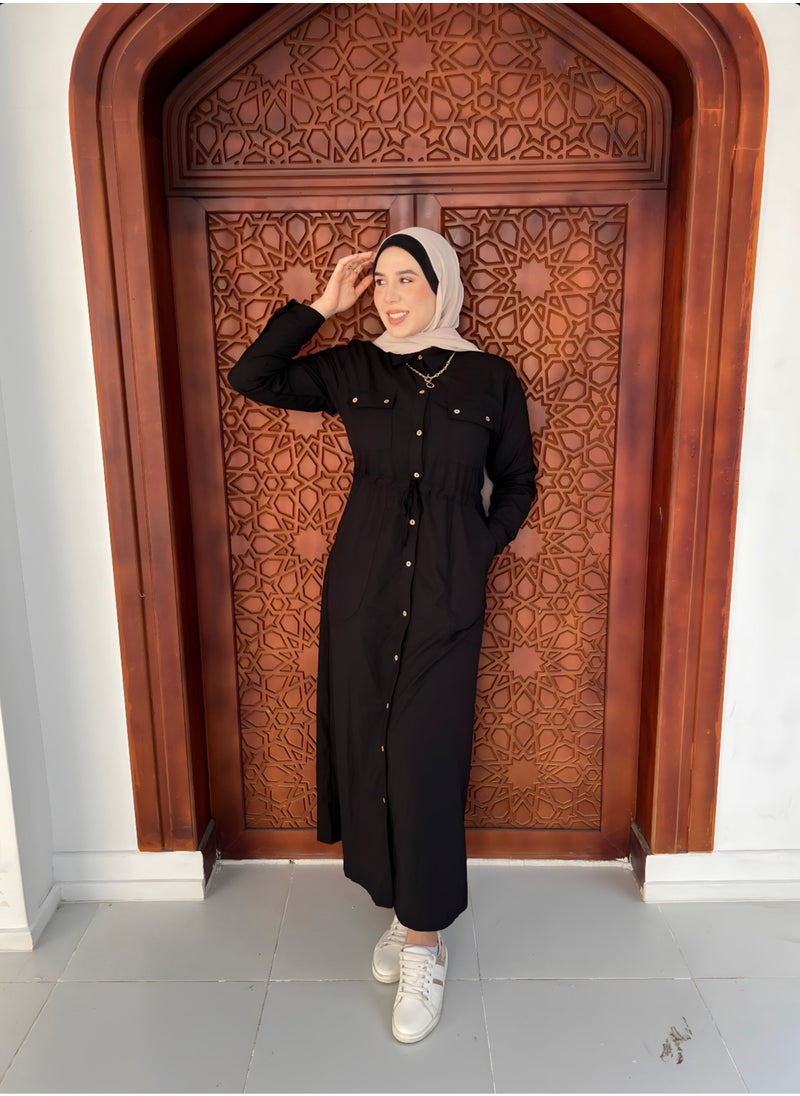 Black maxi shirt dress with buttons