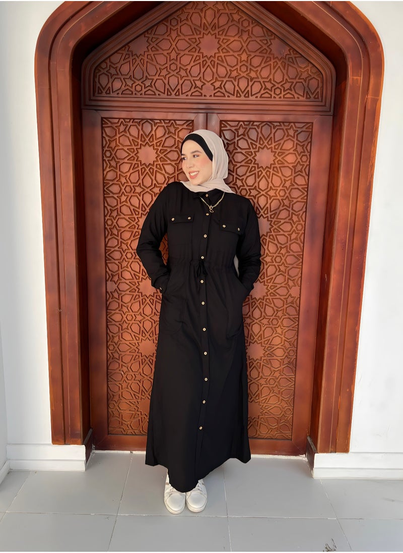 Black maxi shirt dress with buttons