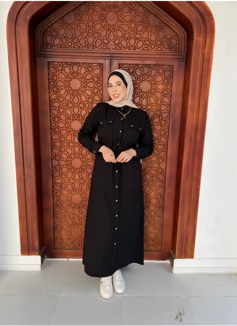 Black maxi shirt dress with buttons