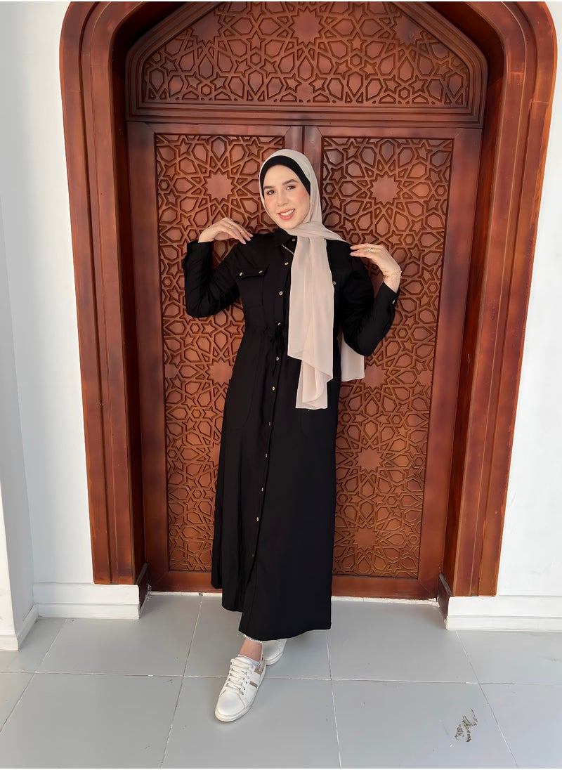 Black maxi shirt dress with buttons